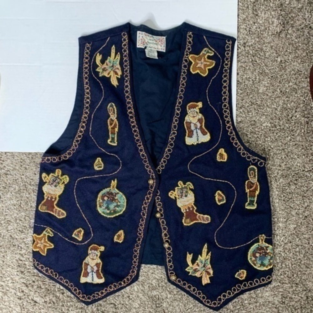 Vintage Christmas vest bells Santa Sz medium